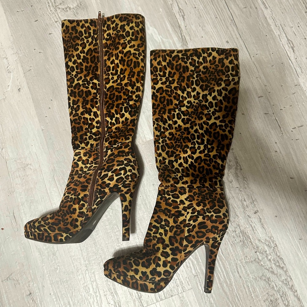 Leopard print stiletto boots